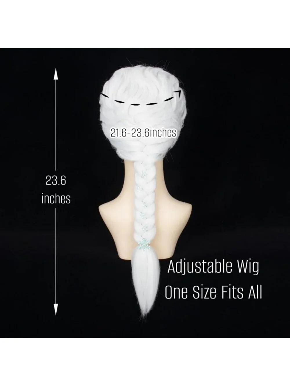 Long Straight White Braided Wig with Snowflake Hairpin - Princess Halloween